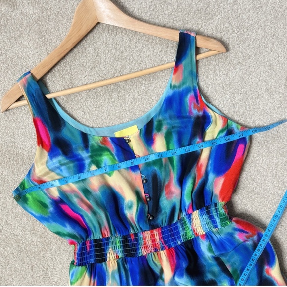 Anthropologie Maeve Aloisia Dress Silk Watercolor Maxi Length Front Slits Sz 8 - Picture 13 of 16